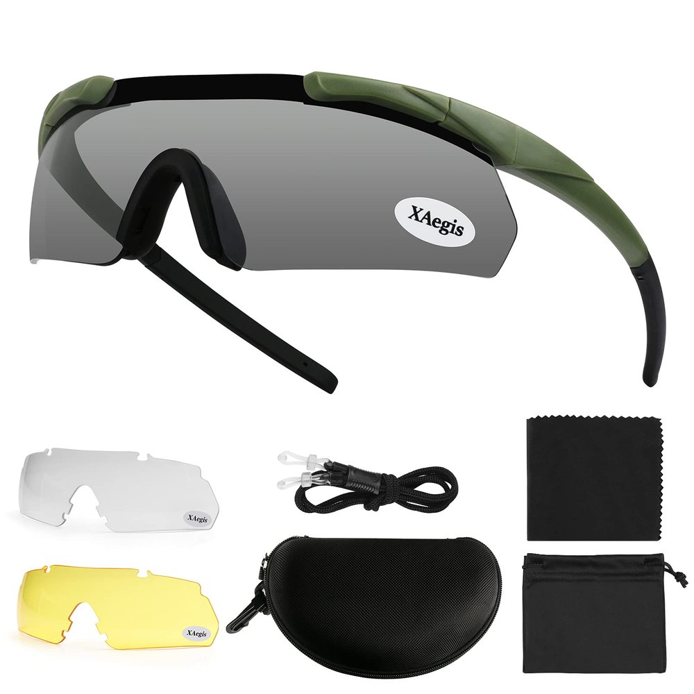 xaegistac Shooting Glasses Eye Protection for Shooting Range,Tactical Glasses with 3 Interchangeable Lens High Impact Eye Protection