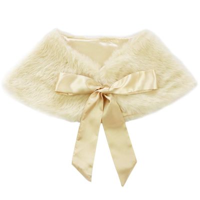 easyforever Kids Big Girls Faux Fur Bolero Shrug Jacket Cloak Princess Cape Accessories for Wedding Champagne One_Size