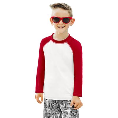 City Threads Boys Rashguard Swim Shirt UPF 50+ Soft Comfortable Durable Sun Protection Made in USA, White with Red, 3-6 Months