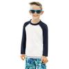 City Threads Boys Rashguard Swim Shirt UPF 50+ Soft Comfortable Durable Sun Protection Made in USA, White with Navy, 3-6 Months view 1