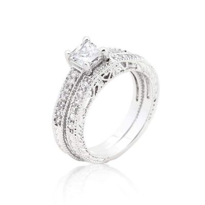 Upsten Princess Cut Filigree Bridal Ring Set, 5