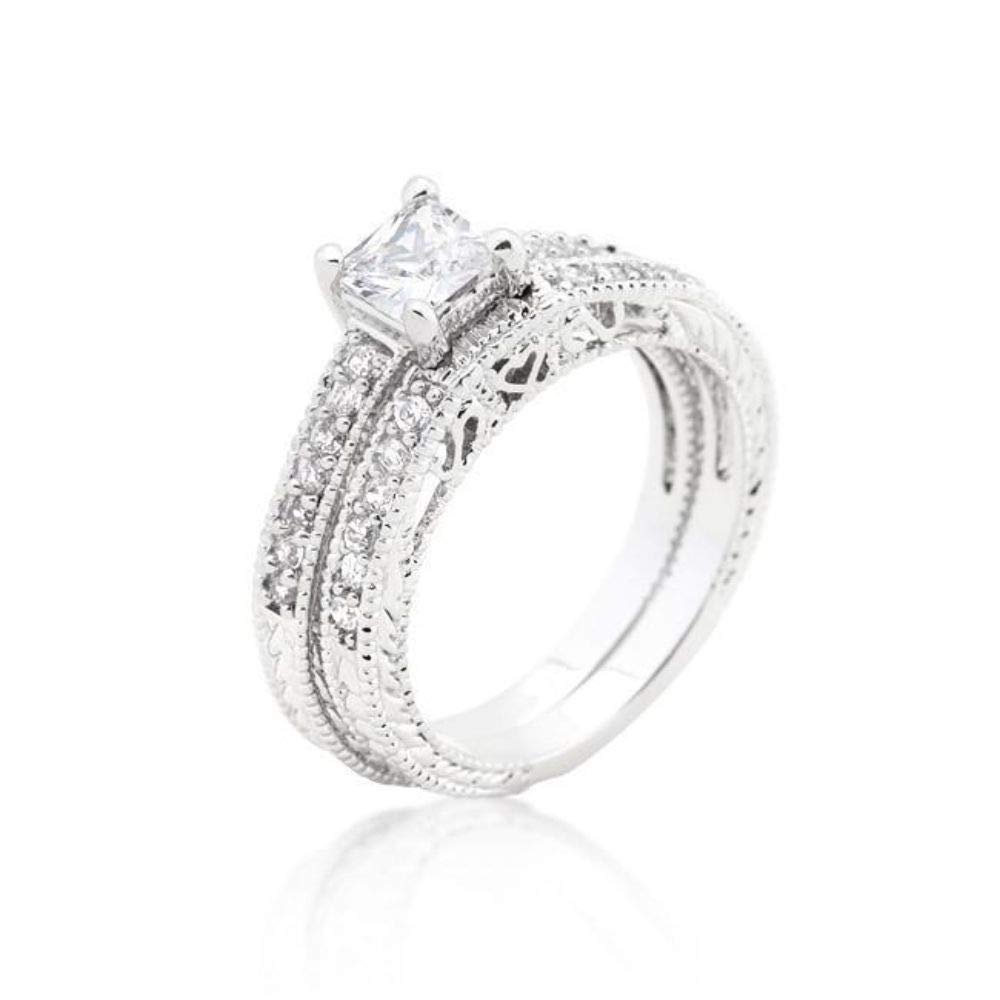 Upsten Princess Cut Filigree Bridal Ring Set, 5