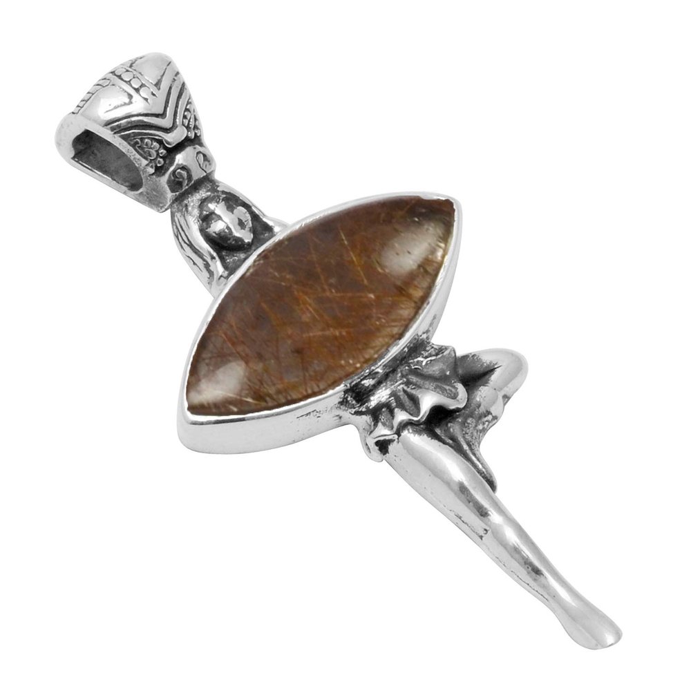 Natural Marquise Shape Golden Rutile Gemstone 925 Sterling Silver Religious Pendants