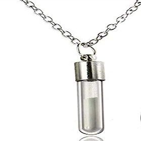 2 PC Glow In The Dark Glass Vial Sand Necklace 20" with Adjustable Silver Link Chain