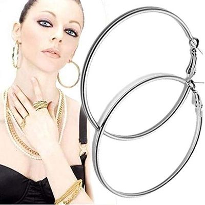 1Pair Earrings for Women Big Smooth Clear Circle Round Hoop Charm