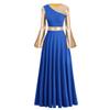 Metallic Praise Dance Dresses for Women Liturgical Lyrical Dancewear Gold Color Block Long Sleeve Dance Dress Loose Fit Full Length Robe Tunic Skirt Swing Gown Worship Costume Royal Blue + Gold XL view 1