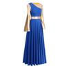 Metallic Praise Dance Dresses for Women Liturgical Lyrical Dancewear Gold Color Block Long Sleeve Dance Dress Loose Fit Full Length Robe Tunic Skirt Swing Gown Worship Costume Royal Blue + Gold XL view 2