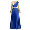 Metallic Praise Dance Dresses for Women Liturgical Lyrical Dancewear Gold Color Block Long Sleeve Dance Dress Loose Fit Full Length Robe Tunic Skirt Swing Gown Worship Costume Royal Blue + Gold XL view 3
