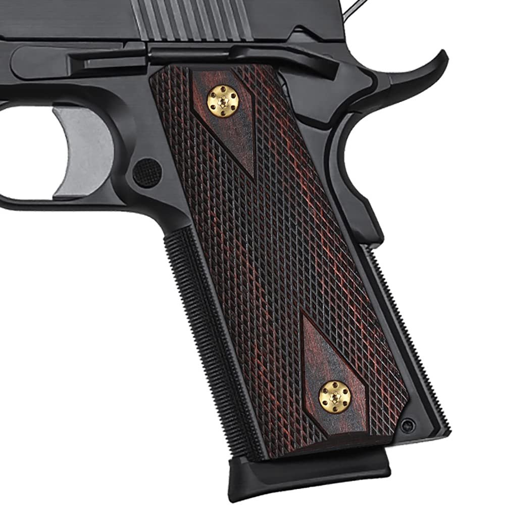 Cool Hand 1911 Rosewood Slim Grips, Screws Included, Full Size(Government/Commander), Checker Diamond Cut, Ambi Safety Cut, H1S-DC-BW