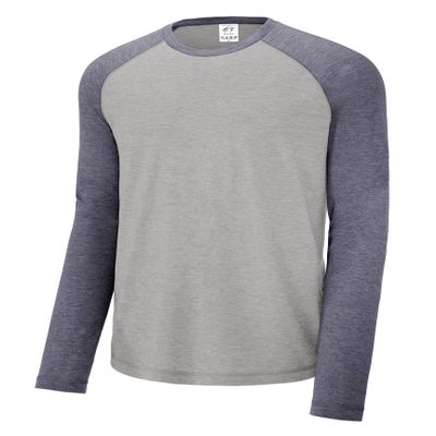 Gravity Threads Long Sleeve Tri-Blend Wicking Raglan Tee - Navy/Light Grey - M