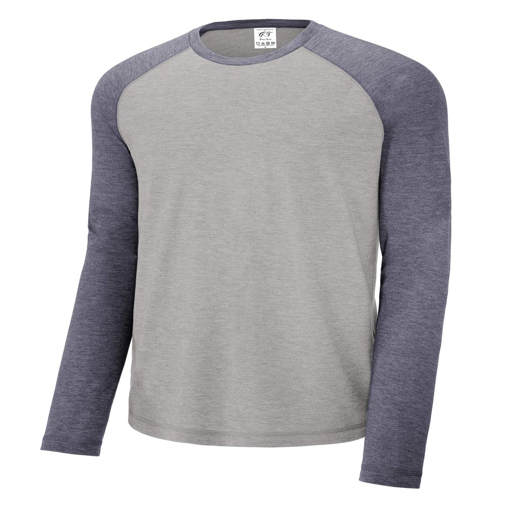 Gravity Threads Long Sleeve Tri-Blend Wicking Raglan Tee - Navy/Light Grey - M