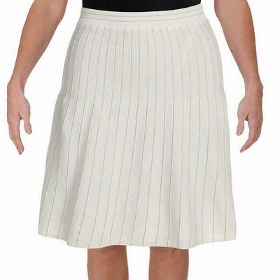 Calvin Klein Womens Gold Stripe A-line Skirt, White, Small