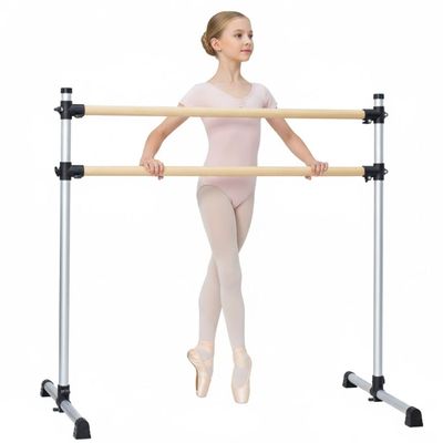 UMEKEN Wood Ballet Barre 4 Foot Portable Barre Bar Home Adjustable Double Freestanding Ballet Stretch Dance Bar for Kids Adult, with Carry Bag