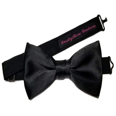 EmilyRose Couture Wedding-Formal Bow Ties (Large (12 Year Olds to Adults), Black Satin Bow Tie)