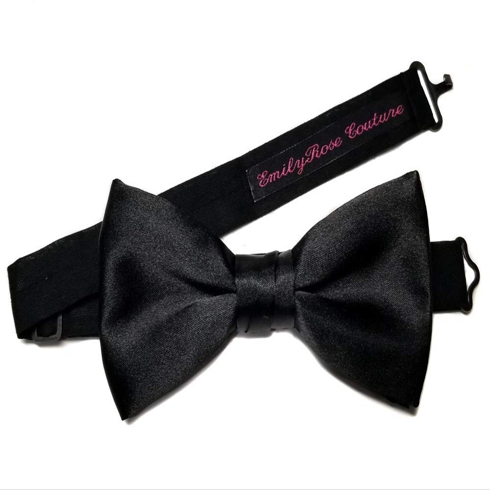 EmilyRose Couture Wedding-Formal Bow Ties (Large (12 Year Olds to Adults), Black Satin Bow Tie)