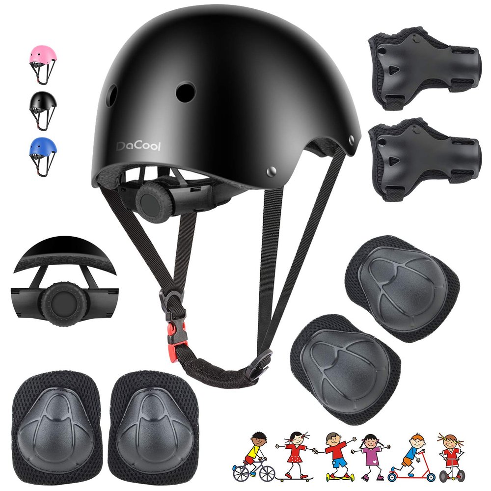 DaCool Kids Bike Helmet Skateboard Knee Pads - Toddler Helmet Adjustable for 3-8 Years Old Boys Girls Kids Protective Gear Set for Sport Cycling Bike Roller Skating Scooter
