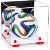 Better Display Cases Acrylic Mini - Miniature (not Full Size) Soccer Ball Display Case with Mirror Case, Red Risers and White Base (B03/A015) view 1