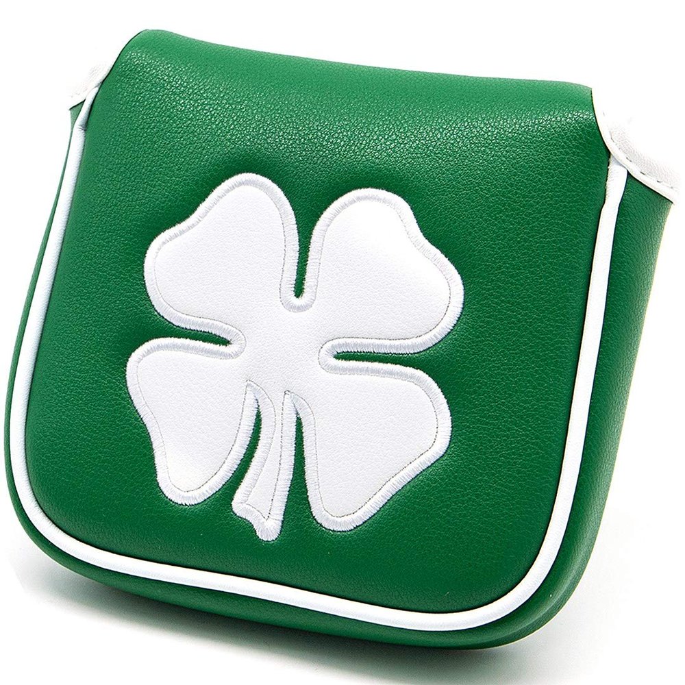 barudan golf Lucky Clover Heel Shaft Putter Cover Square Mallet Putter Headcover Magnetic for Scotty Cameron 6M DB Taylormade Spider S Ping Green Pu Leather Made for Golfer Men