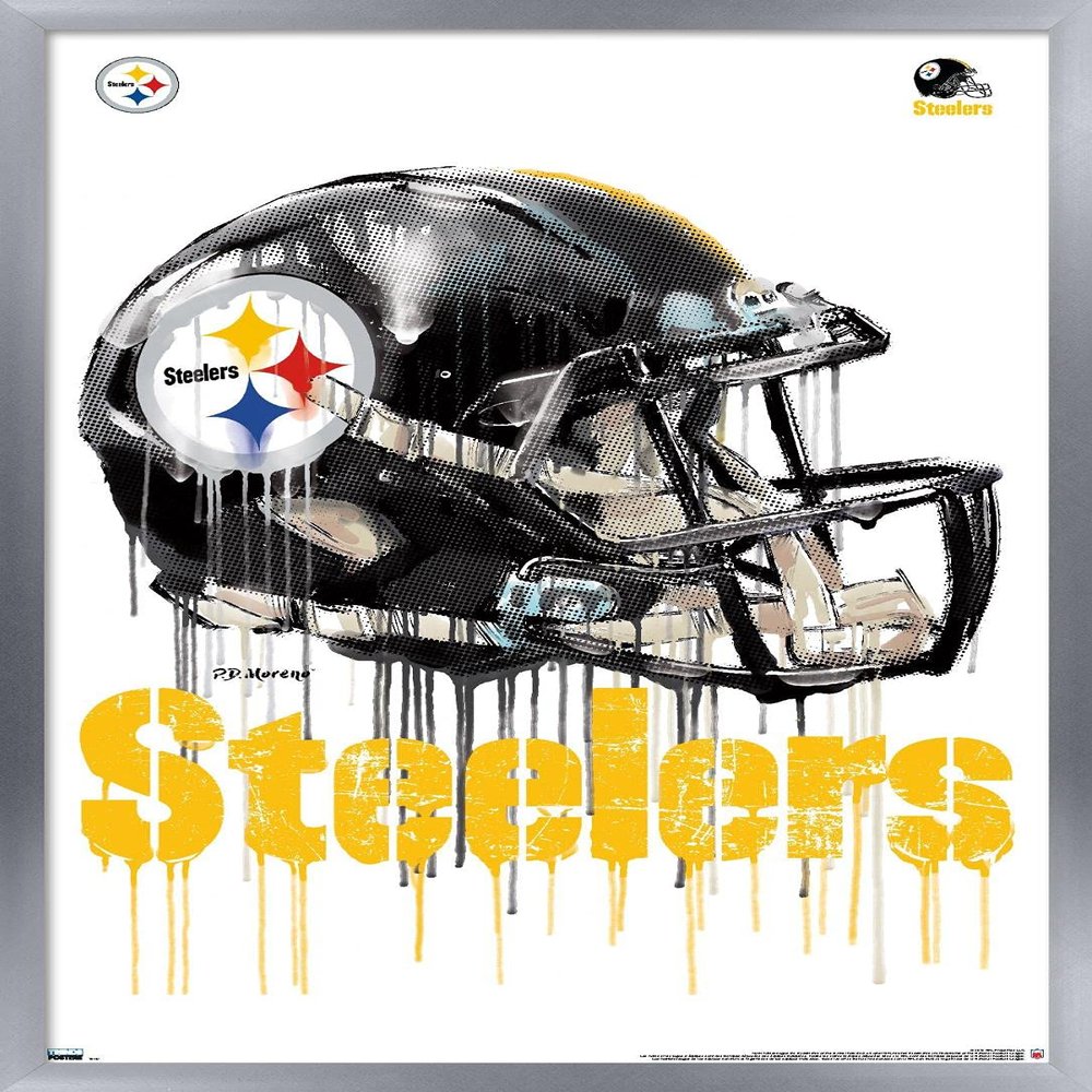 Trends International NFL Pittsburgh Steelers - Drip Helmet 20 Wall Poster, 22.375" x 34", Silver Framed Version
