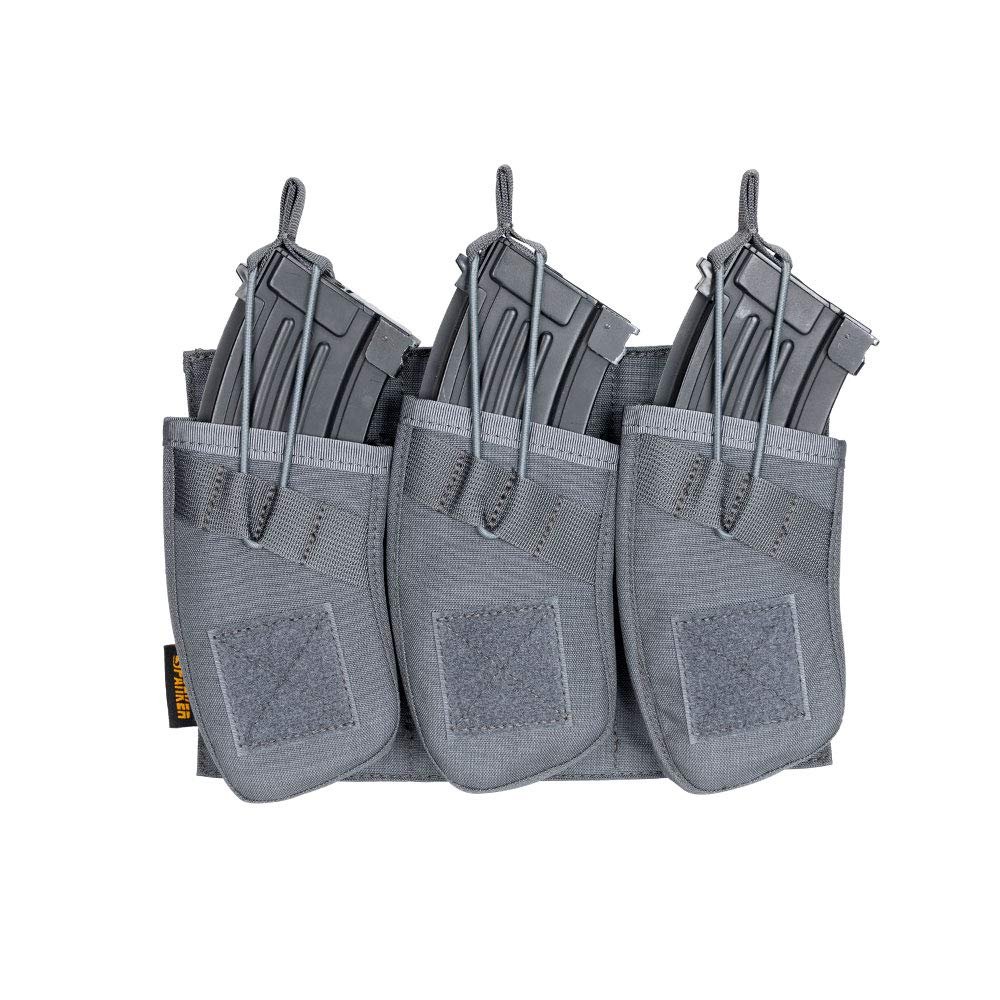 EXCELLENT ELITE SPANKER AK Magazine Pouch Triple Open Top Molle Mag Pouch for AK47 AK74 AR-15 Pmags Magazine(Triple-Grey)