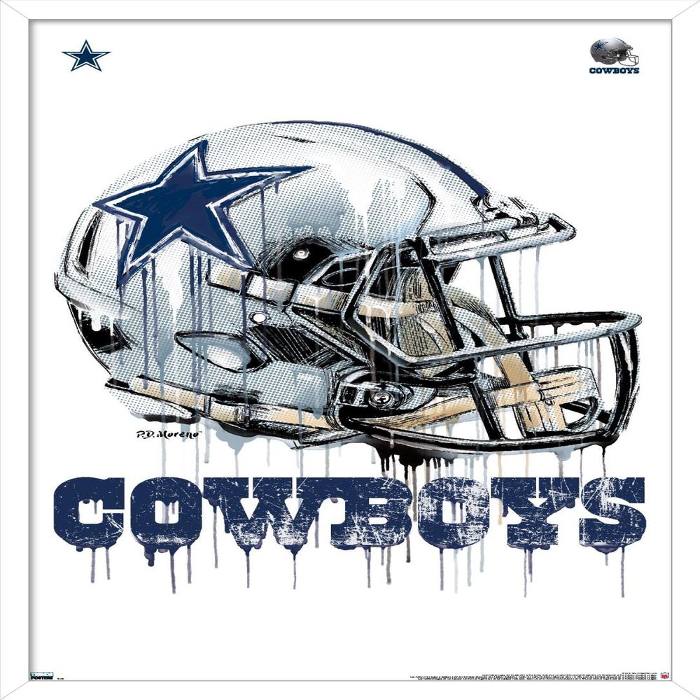 Trends International NFL Dallas Cowboys - Drip Helmet 20 Wall Poster, 14.725" x 22.375", White Framed Version