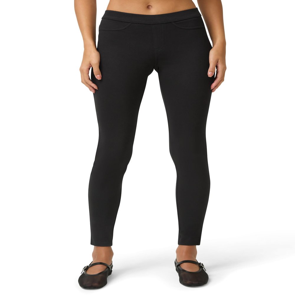 No nonsense Women's Classic Denim Leggings with Real Back Pockets, Elastic Waist, High Waisted - Stretchy & Trendy Jeans - Black - XX-Large