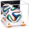 Better Display Cases Acrylic Mini - Miniature (not Full Size) Soccer Ball Display Case with Mirror Case, Orange Risers and White Base (B03/A015) view 1