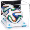 Better Display Cases Acrylic Mini - Miniature (not Full Size) Soccer Ball Display Case with Mirror Case, Light Blue Risers and White Base (B03/A015) view 1