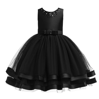 Glamulice Pageant Flower Girls Ruffles Vintage Embroidered Lace Wedding Dress Party Bridesmaid Gown Formal Tulle Birthday Dresses Funeral Holiday Evening Prom Princess Gown 3 Black Dance