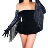 DooWay Long Fringe Gloves Black Women Cowgirl TOUCHSCREEN Faux Lambskin Long Tassle Leather Gloves for Halloween Costume Cosplay view 2