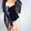 DooWay Long Fringe Gloves Black Women Cowgirl TOUCHSCREEN Faux Lambskin Long Tassle Leather Gloves for Halloween Costume Cosplay view 3