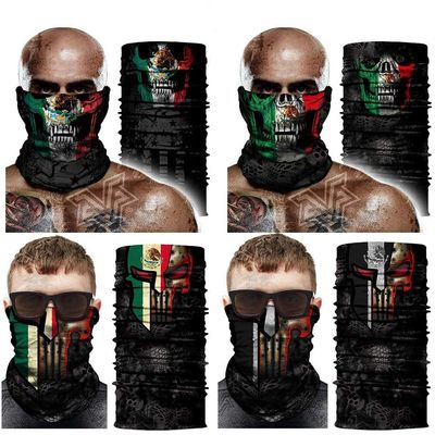 4pcs Mexico Flag Face Scarf Tube Scarf Bandana Dust Wind Sun Protection Seamless Balaclava for Breathable Skeleton Scarf