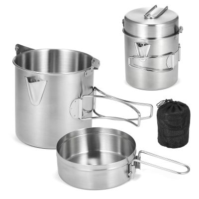 Lixada Camping Cooking Kettle 1L Stainless Steel Pot with Foldable Handle and Dual Use Cover Portable for Hiking Backpacking Picnic