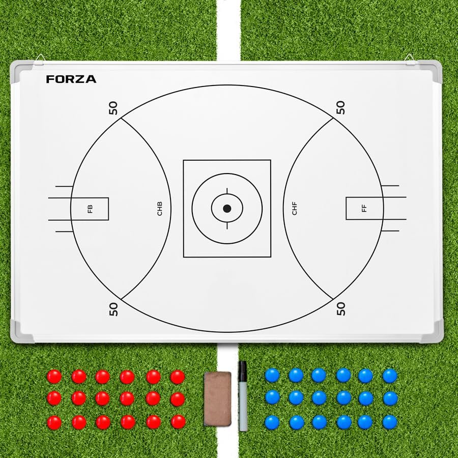 FORZA 35in x 24in Double-Sided Sports Coaching Whiteboard | 13 Sport Options - Dry Erase Board Equipped with Magnetic Markers, Pen & Eraser (Aussie Rules Football, Without Carry Bag)