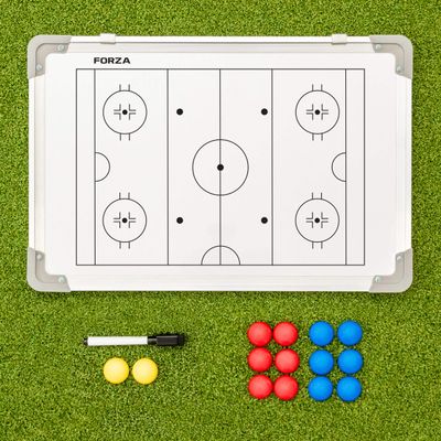 FORZA 18in x 12in Double-Sided Sports Coaching Whiteboard | 13 Sports Options - Magnetic Markers, Pen, and Eraser Included (Hockey, Without Carry Bag)