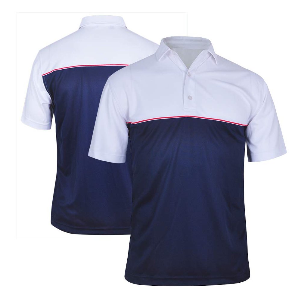 Monterey Club Men's Champion Colorblock Polo Shirt #1199 (Navy/White/Red, Small)