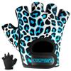 Contraband Pink Label 5297 Womens Design Series Leopard Print Lifting & Rowing Gloves (Pair) - Lightweight Vegan Medium Padded Microfiber Amara Leather w/Griplock Silicone (Turquoise Blue, Medium) view 1