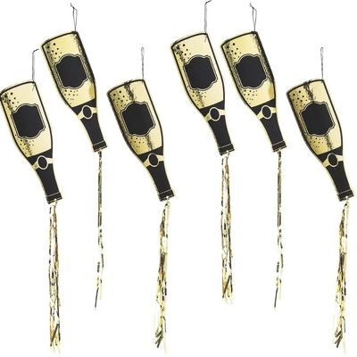 NYE Gold FOIL Champagne Bottles W Tassle - Party Decor - 6 Pieces