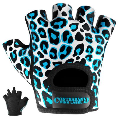 Contraband Pink Label 5297 Womens Design Series Leopard Print Lifting & Rowing Gloves (Pair) - Lightweight Vegan Medium Padded Microfiber Amara Leather w/Griplock Silicone (Turquoise Blue, X-Small)