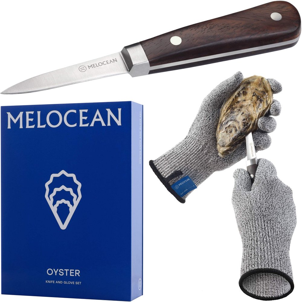 Melocean Professional Oyster Shucking Knife and Gloves Set in Gift Box