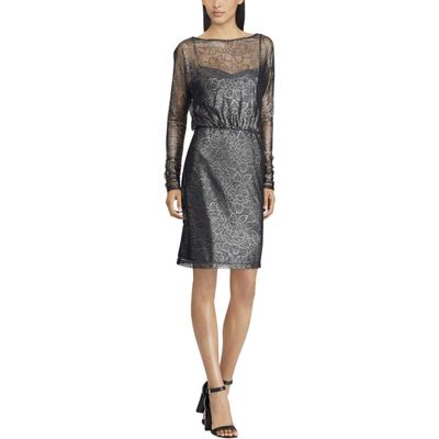 American Living Womens Floral Lace Cocktail Dress, Metallic, 12