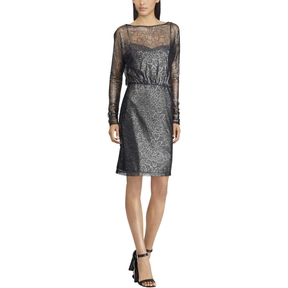 American Living Womens Floral Lace Cocktail Dress, Metallic, 12