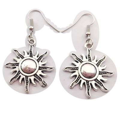 1pair(2pcs) Tibetan Silver UFO Alien Dangle Drop Earrings Sun Earrings Handmade DIY Jewelry (sun)