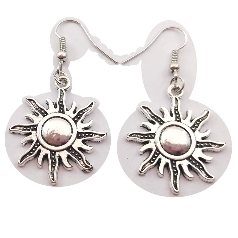 1pair(2pcs) Tibetan Silver UFO Alien Dangle Drop Earrings Sun Earrings Handmade DIY Jewelry (sun)
