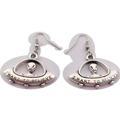 1pair(2pcs) Tibetan Silver UFO Alien Dangle Drop Earrings Sun Earrings Handmade DIY Jewelry (alien)