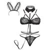 ACSUSS Womens Sexy Lace-up Lingerie Sets Naughty Bunny Uniform Rabbit Cosplay Costumes 2# Black One Size view 4