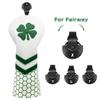 3pcs Golf Club Covers for Driver and Woods - Lucky Clover Golf Driver Headcover, Rotatable #3 5 Fairway Woods Head Cover, Hybrid Headcover - White Synthetic Leather Golf Club Head Covers view 3