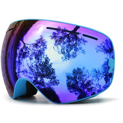 JUJULI Kids Ski Goggles,Interchangeable Double Layer Spherical Lens,OTG Anti-Fog Snowboard Skate Snow Goggles Age 4-16 4300Blue