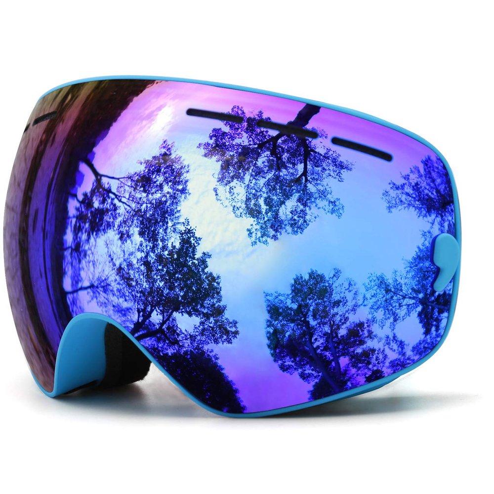 JUJULI Kids Ski Goggles,Interchangeable Double Layer Spherical Lens,OTG Anti-Fog Snowboard Skate Snow Goggles Age 4-16 4300Blue