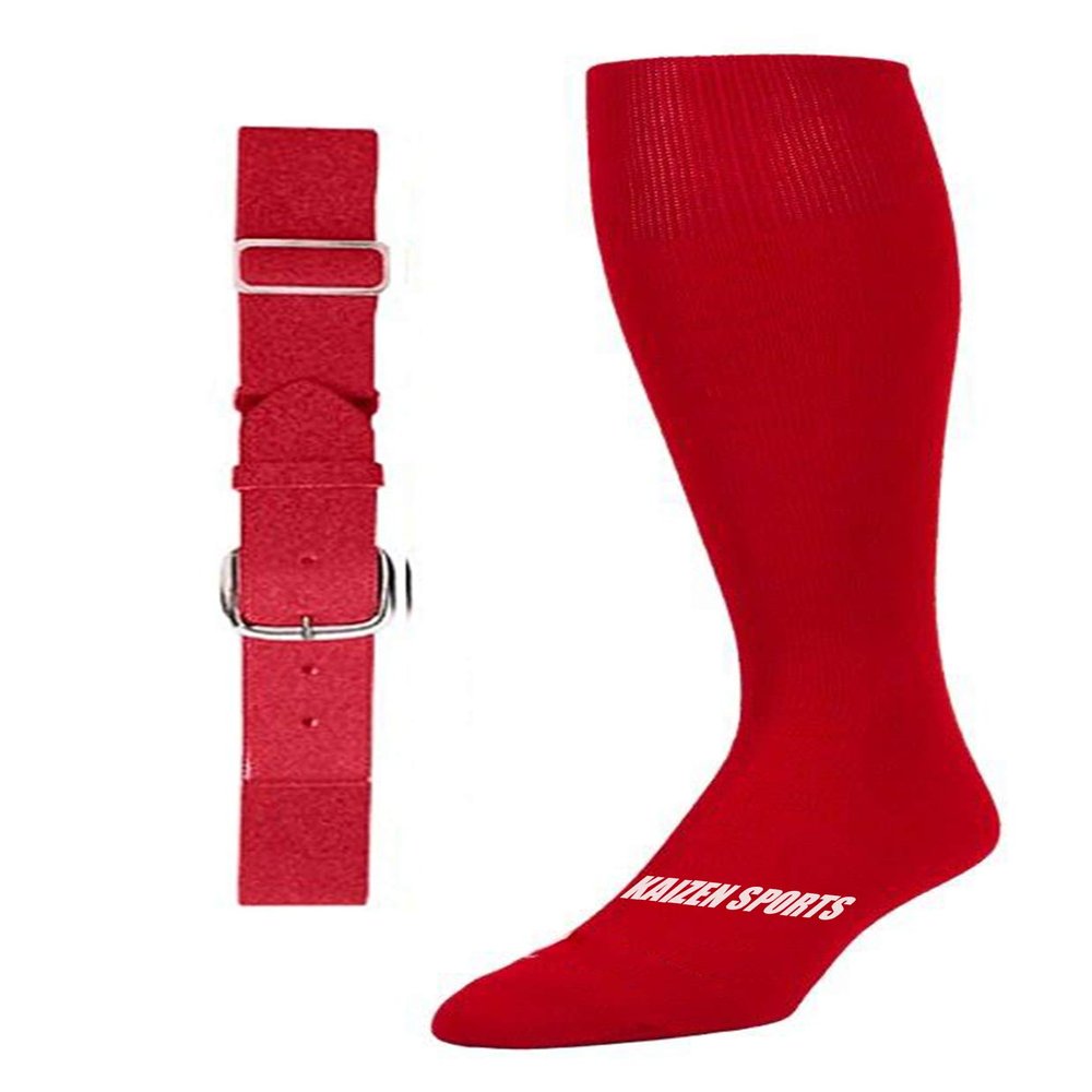 Baseball/Softball Sock & Belt Combo | Mens Womens Youth Baseball Sock & Baseball Belt | Notorious Sports (Red (Scarlet), Large)